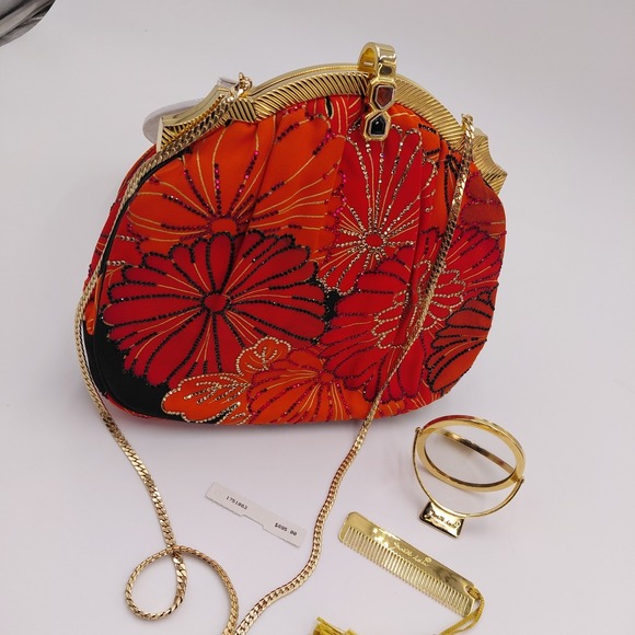 Judith Leiber Handbags - Vtg Judith Leiber Minaudière Bag Purse 70s 80s Gold Comb & Mirror Italy crystals